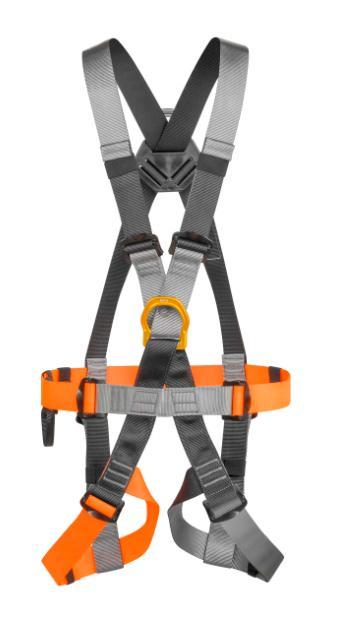 Front and back attachment point full-body fall arrest harness for adults